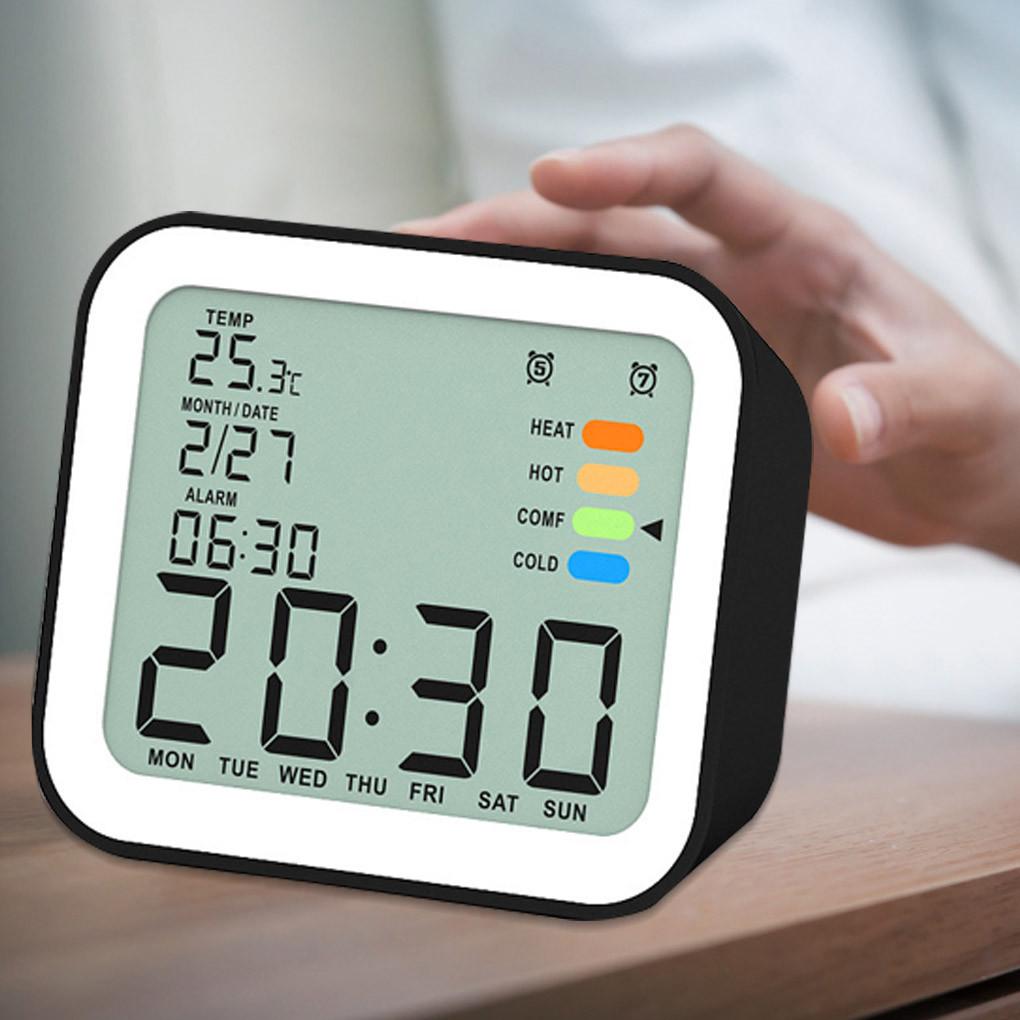 Kids Student Clock Bedside LCD Digital Mute Electronic Clock with Temperature Backlight Display