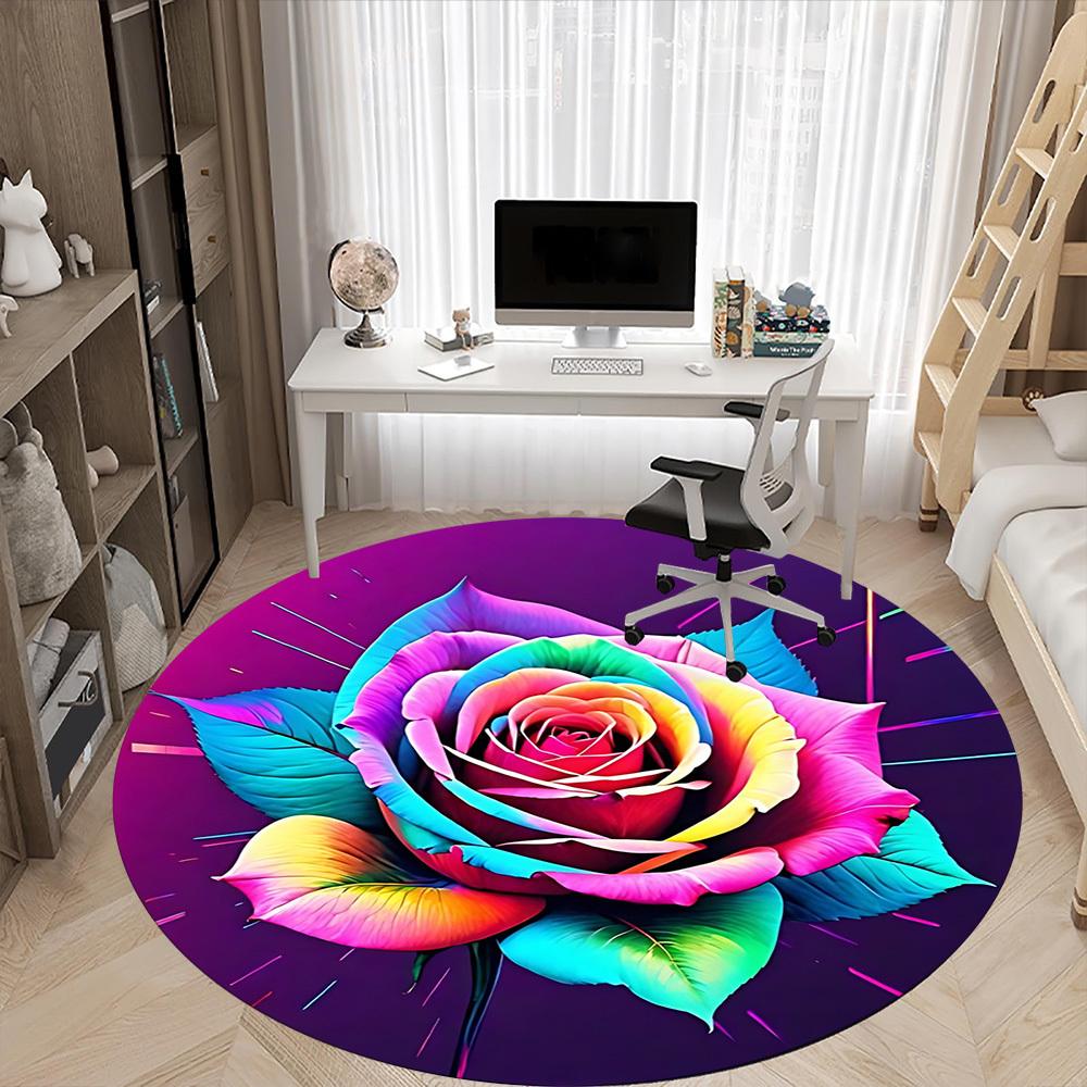 1pc Rainbow Rose Print Chair Carpet for Office, Non-slip, Soft and Durable Office Rug, Perfect for Office yy260131059