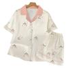 French Fighting Dog Ice Silk Pajamas Women'S Summer Short-Sleeved Suit High-End Loungewear Can Be Worn Outside