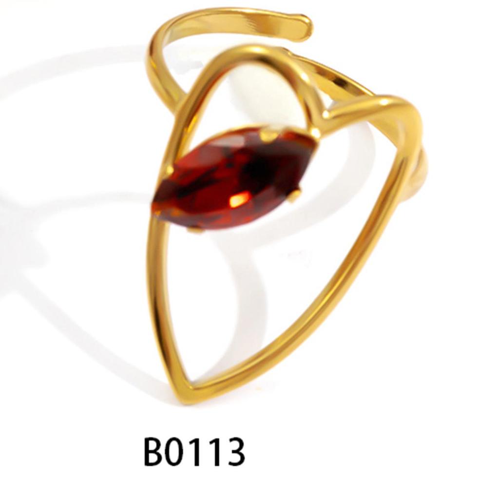 Adjustable Gold Heart & Red Diamond Flower Ring Set - 5 Pieces, Stainless Steel
