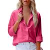 Classic Women's Long Sleeve Cotton Linen Shirt Lapel Button Blouse