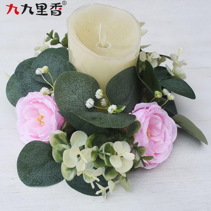 25cm Artificial Eucalyptus Rose Candle Ring Table Centerpiece Wedding Decor Home Styling