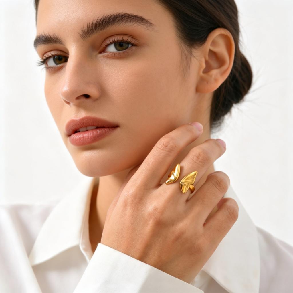 Vintage Butterfly Ring 18K Gold Plated Jewelry Women's Stainless Steel Open Rings Smooth Accessories Birthday Gift