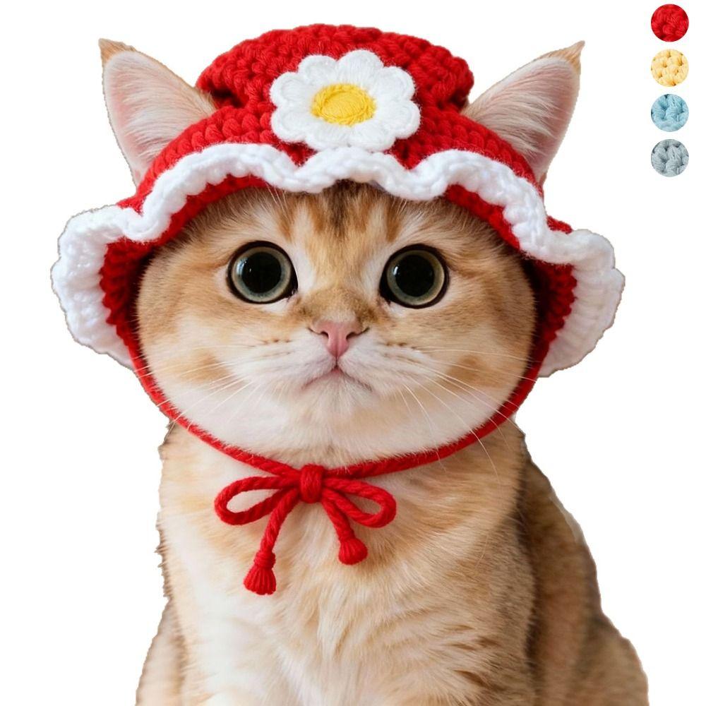 Fashion Funny Cat Hat Refined Elastic Photo Shoot Props Puppy Kittens Knitted Hat Handmade Pet Hat Pet