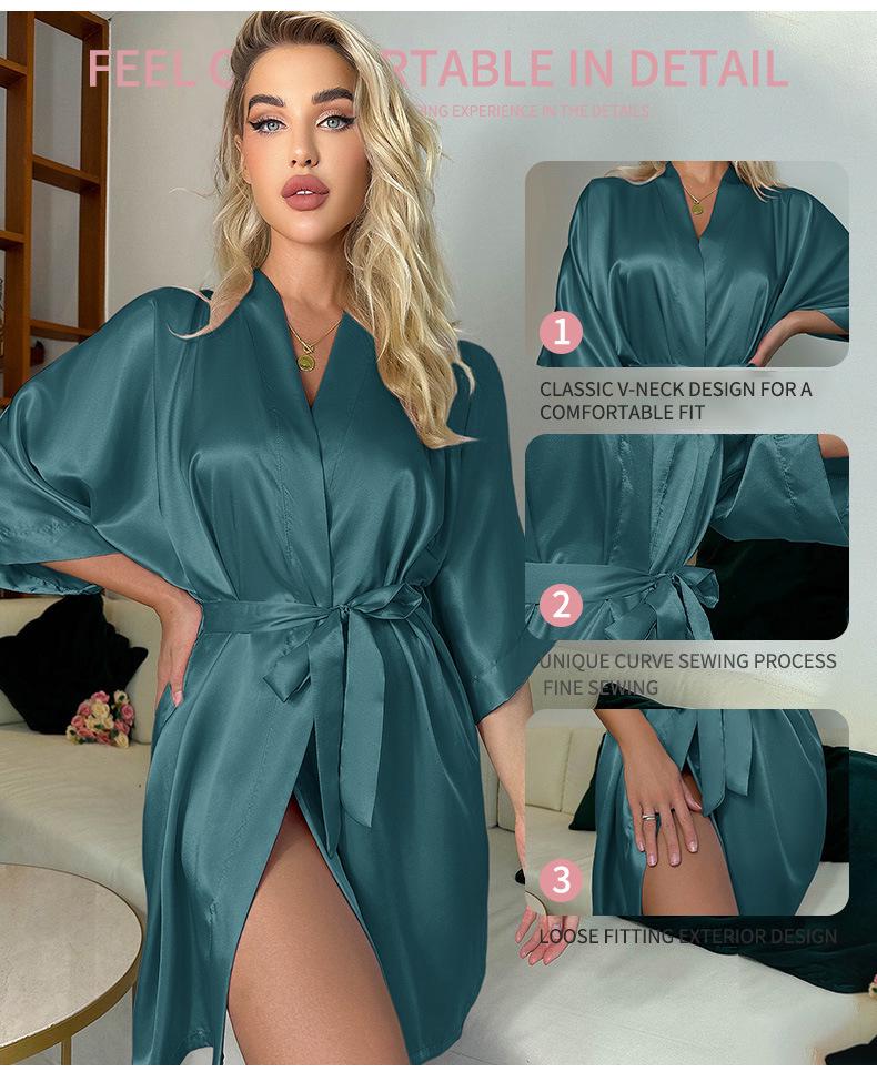 Frühlings-/Sommer Sexy Imitationsseide Freizeitpyjama - Lockerer Bindebademantel