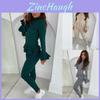 Stylish Women's Ladies Fine Ribbed Frill Peplum Button Loungewear Suit Tracksuit Set For Cozy Comfort