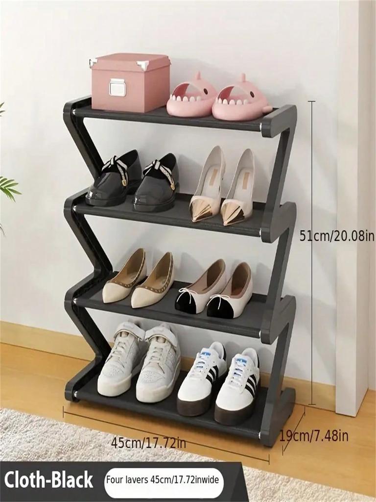 4-Layer Z-Shaped Shoe Rack, Plastic Independent Storage Rack, Easy To Assemble Floor Installation Organizer for Living Room, No Tool Installation