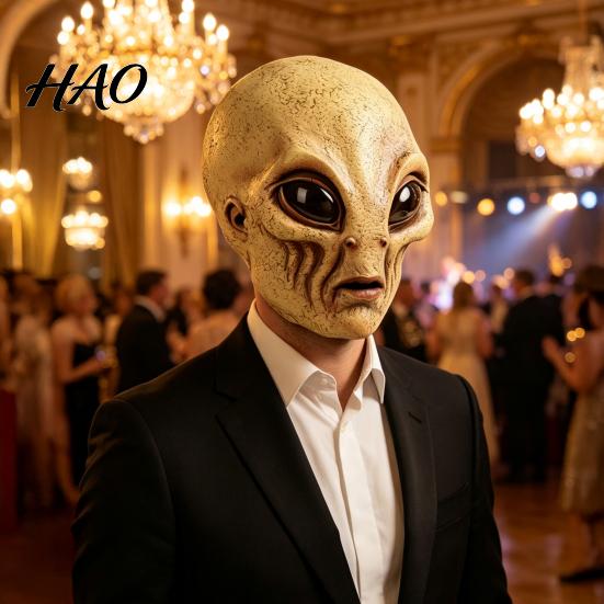 Masque d'Alien Respirant à Ventilation Intégrale pour Costume d'Halloween, Créature OVNI de Science-Fiction Personnage de Film d'Horreur Masque de Tête en Latex Cosplay