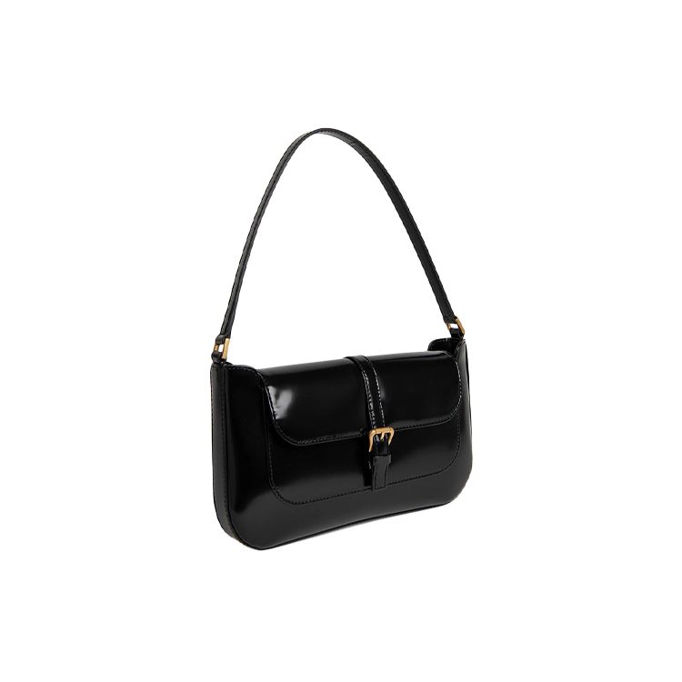By Far Miranda Solid Color Vintage Flap Closure Leather Underarm Bag Baguette Handheld Shoulder Bag Women bags Black 19PFMDASBLWMED