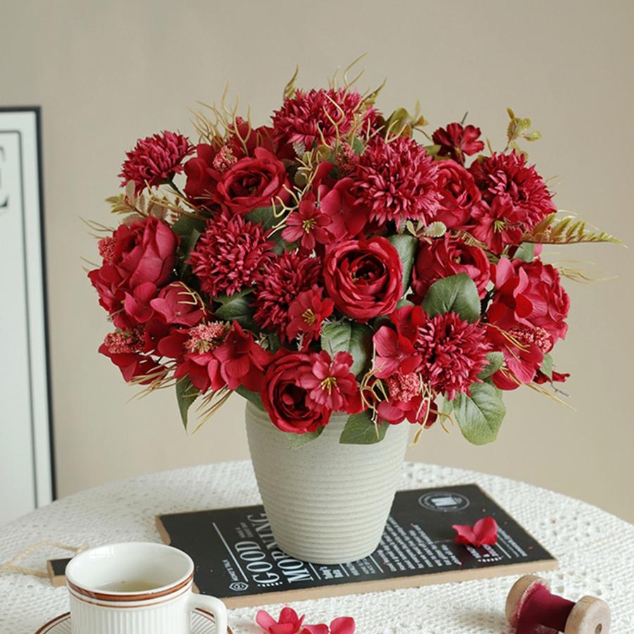1/3pcs Artificial flower rose decora wedding bride bouquet garden fake silk peony embroidered ball dried flower vase board gift