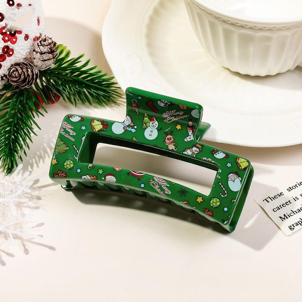 Acrylic Christmas Hair Clip Elk Christmas Tree Print Ponytail Hairpin Fashion Women Headwear