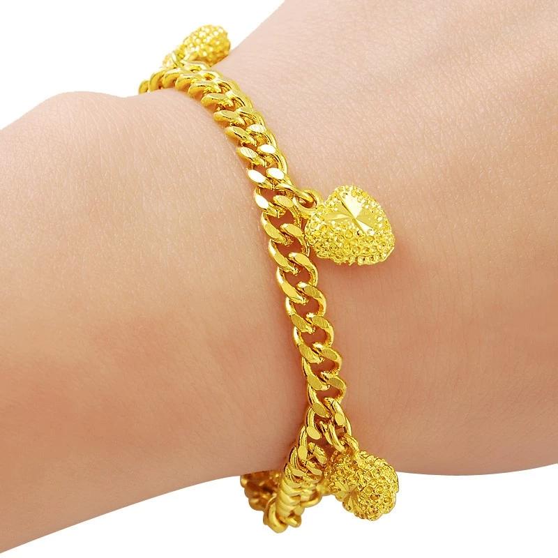 Foreign Trade Jewelry 24K Gold-plated Vacuum Electroplating Chain Bracelet Popular Style Heart Charm Bracelet