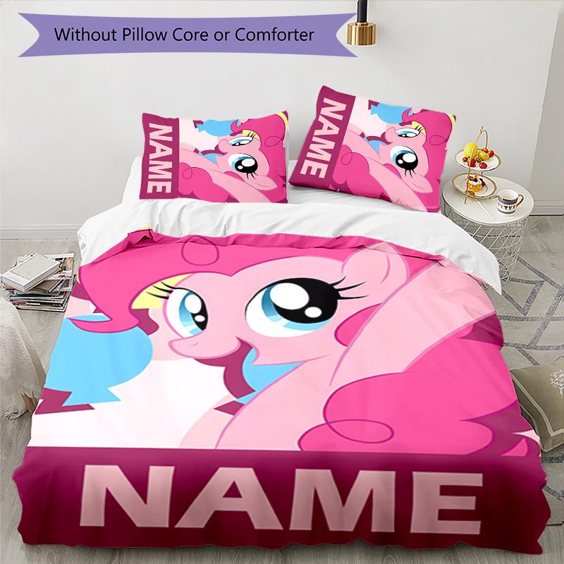 3pcs My Little Pony2 Cover Set - Personalized Name, HD Printed Bedding with 1 Cover and 2 Pillowcases - Perfect for Home Decor, Easy Care
