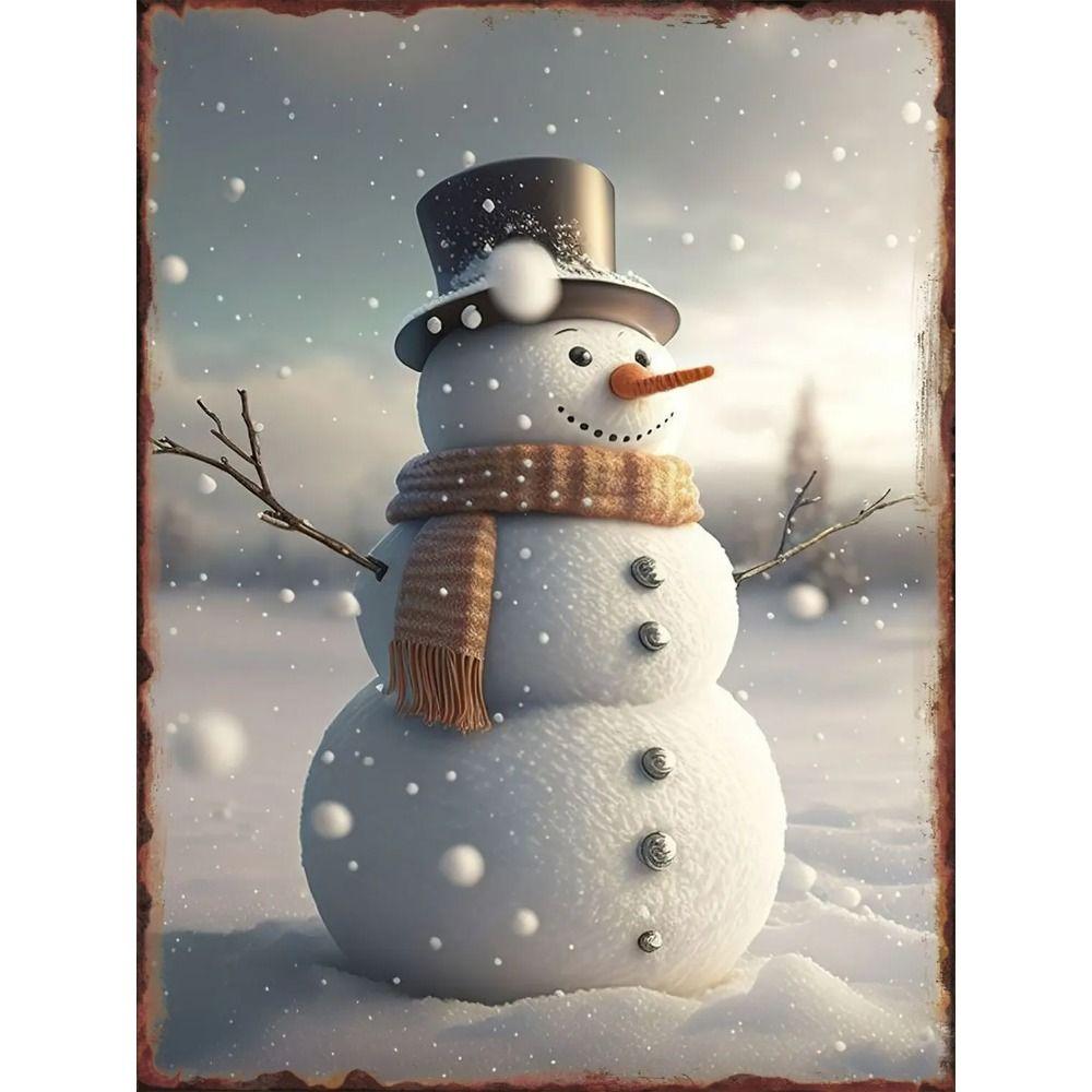 Vintage Metal Sign Snowman Wall Decor Retro Tin Plate 20x30 cm