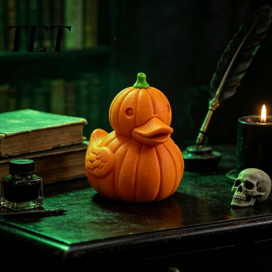 Orange Retro Heimdekoration Halloween Kürbis Ente Figur, 3D Gedruckte Niedliche Herbst Saisonale Raumdeko Statue, Herbst Erntedankfest Schreibtisch Ornament,