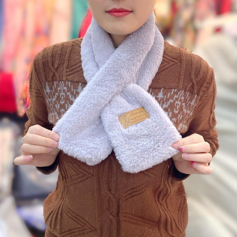 Autumn And Winter New Plush Imitation Rabbit Hair Pearl Buttons Fur Scarve Solid Colour Versatile Scarve Fashion Women's Scarve