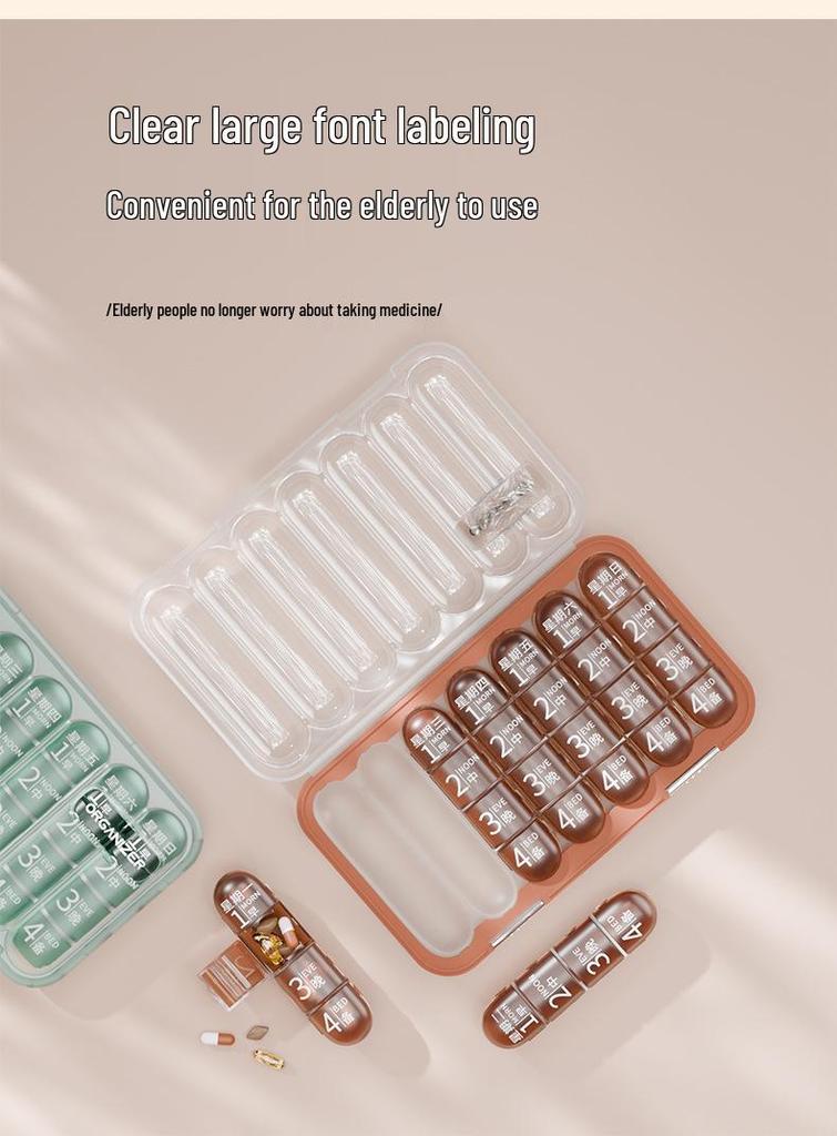 Weekly Portable Pill Organizer and Dispenser with Large-Capacity Pill Splitter