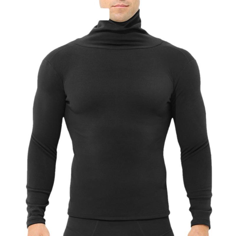 Men's Plush Thickened Autumn Top: Medium/High Collar, Warm Slim Fit, Long-Sleeve Base Layer