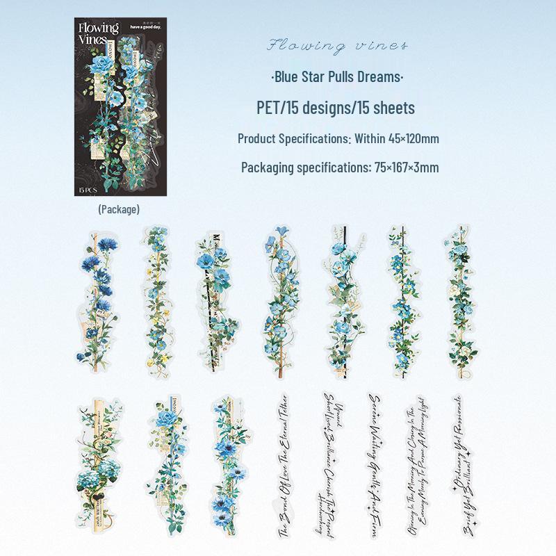Retro Floral Vines Long Strip Sticker Pack for Journaling & DIY Collage