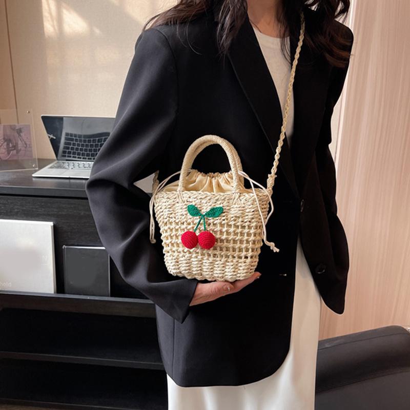 Yogodlns Çimen Dokuma Rattan Saklama Sepeti Askılı Çanta El Yapımı Hasır Dokuma Sepet Küçük El Çantaları Plaj Omuz Çantası