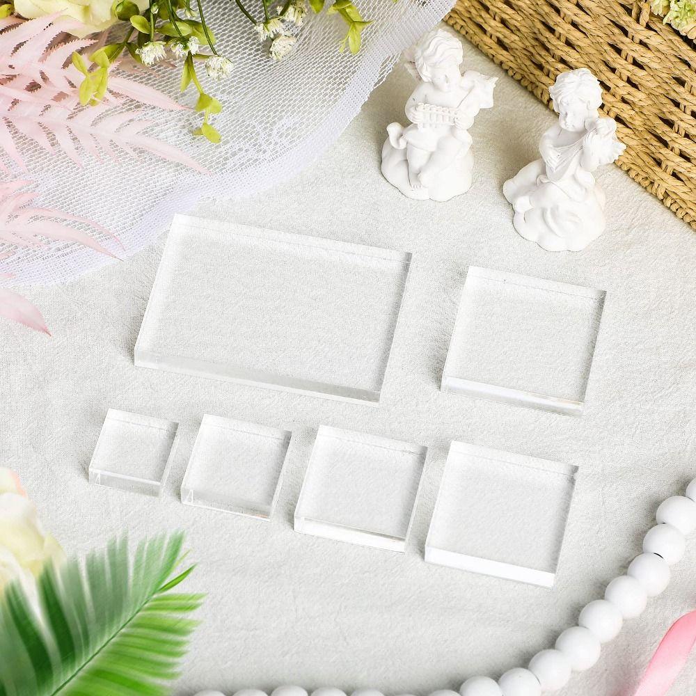 6Pcs with Grid Lines Clear Stamping Tools Clear Stamp Display Block Photo Album Decorative