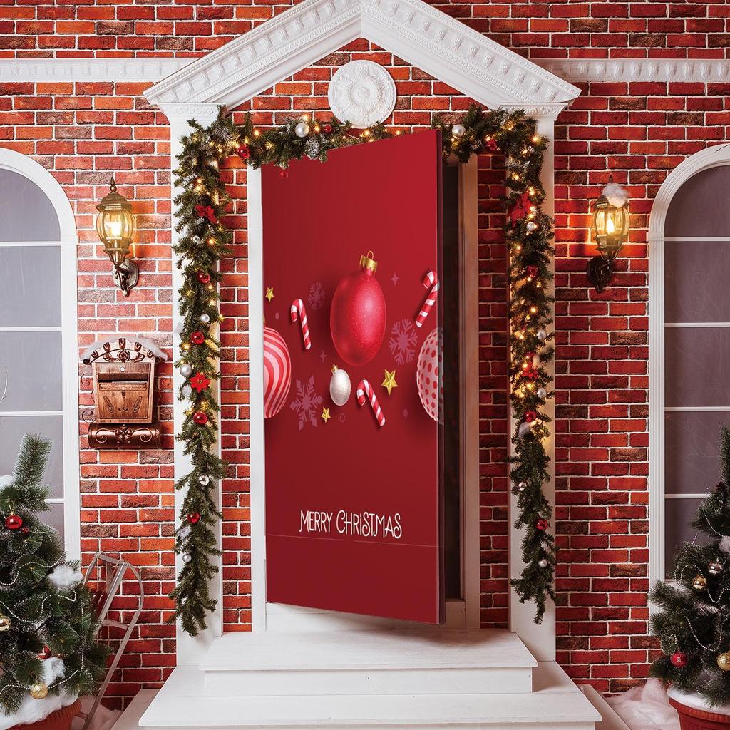 Four-Sided Stretch Christmas Door Cover - Easy Install with Festive Pattern