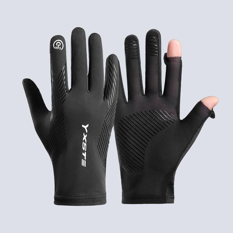 Herren Sommer Eis Seide rutschfest und UV-Schutz Fahren Touchscreen durchlässig Zwei-Finger Sport Handschuhe