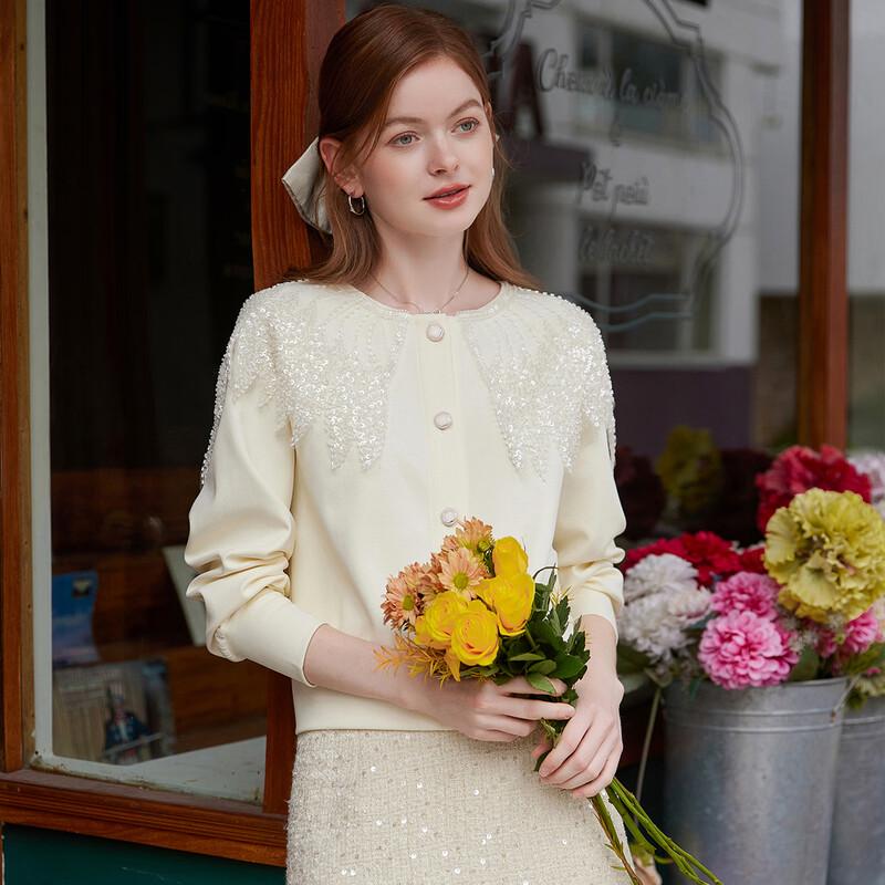 Elegant Sequin Knit Cardigan Shawl L