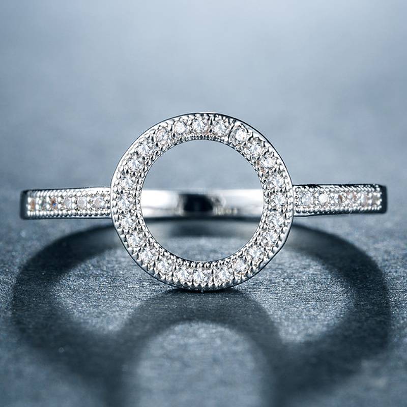Huitan CopperColor Women Ring Simple Circle Shaped Fashion Versatile Daily Party Lady Accessories Full Shiny CZ Elegant Jewelry