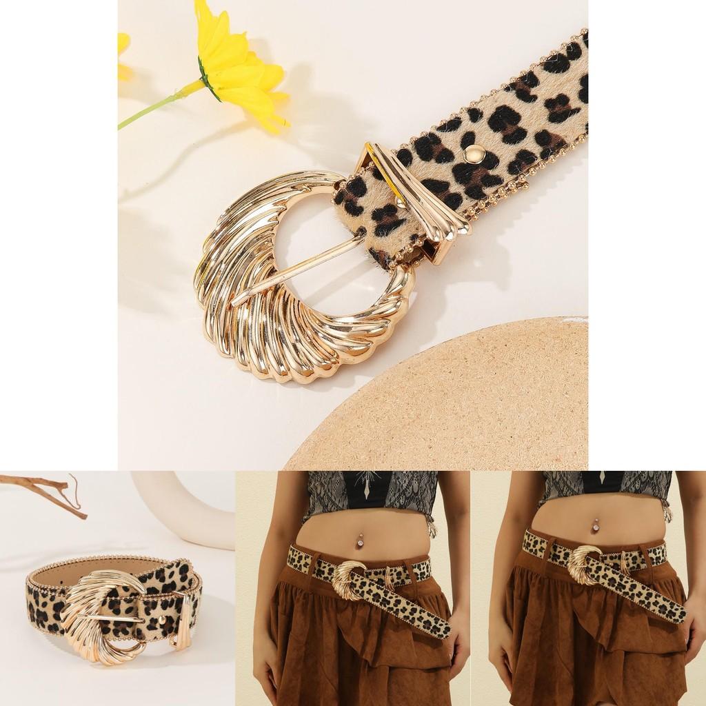 Retro Leopard Print Womens Belt With Gold Buckle For Casual Vintage Style