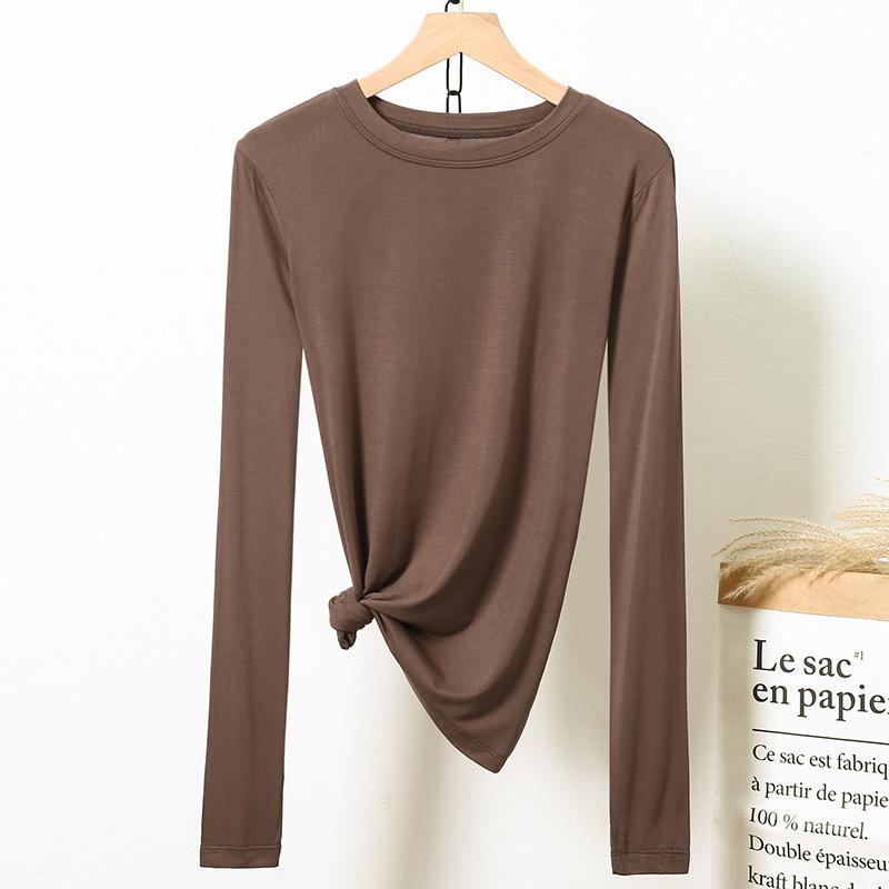 Dámské tričko s dlouhým rukávem a kulatým výstřihem Univerzální košile se spodním lemem Uvnitř tenkých topů velkých velikostí