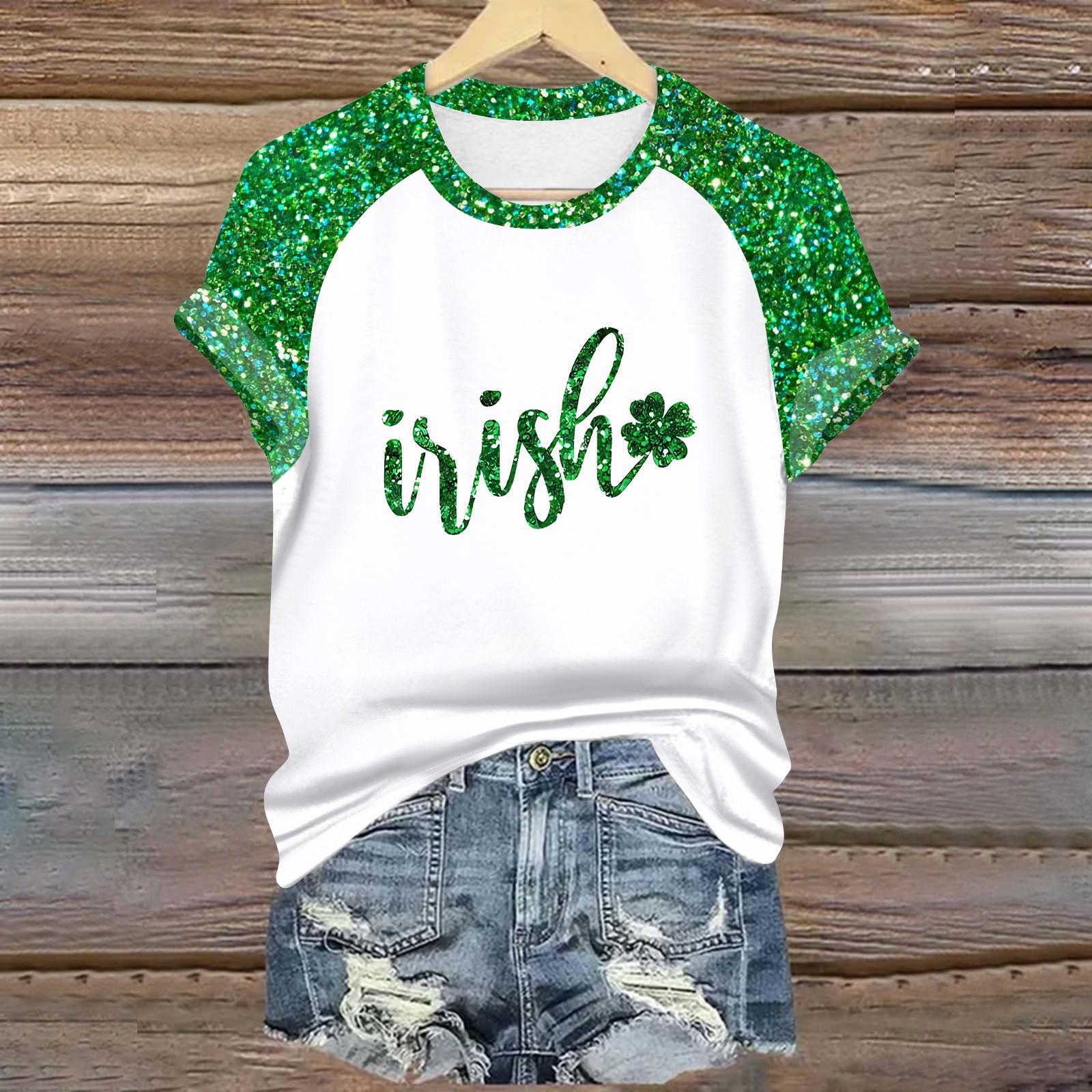 

Женская мода студенческая футболка с круглым вырезом и короткими рукавами ко Дню Патрика L