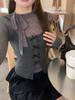 Women's Slim-Fit Gray Long-Sleeve Base Layer T-Shirt - Stylish Two-Piece Set for Early Autumn 2025