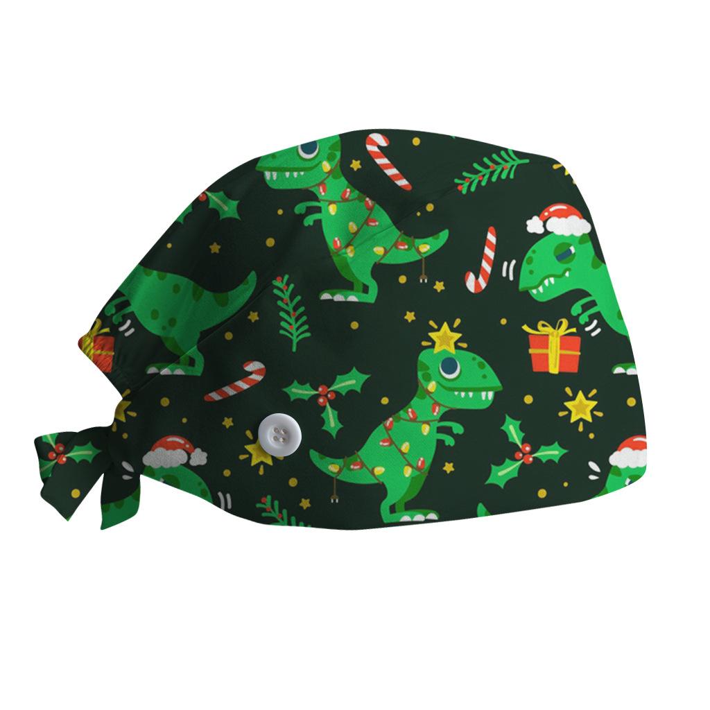 Surgical Cap with Adjustable Printed Christmas Theme Hat, Sweat Wicking Strip, Dust-proof Cloth Bag Head Cap, Doctor's Oral Cap, Nurse's Cap