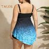 2Pcs/Set Women Swimsuit Padded Sling Irregular Flowy Hem Tops Belly Control Swimming Trunks Set Plus Size Swimwear