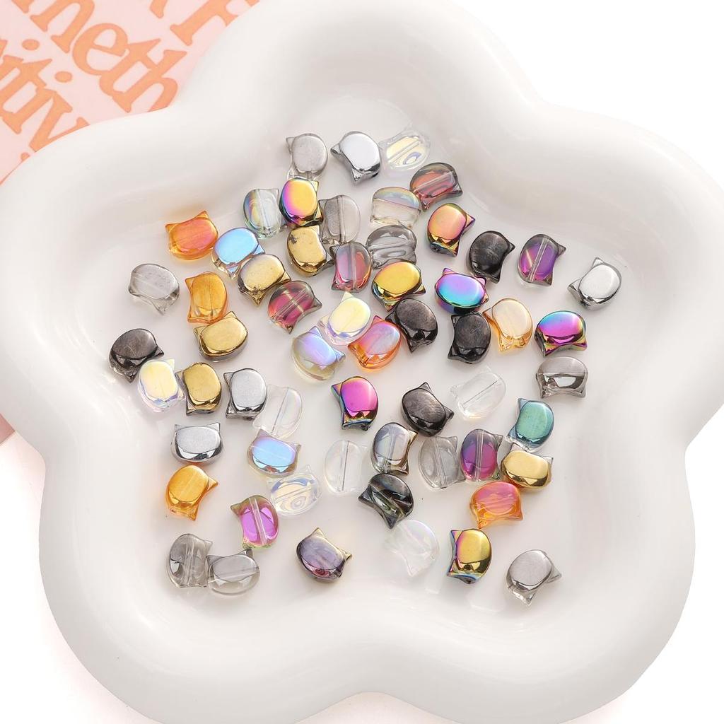 10Pcs Special Shiny Colors Crystal Glass Cute Cat Head Shape Charm Beads for Necklace Bracelet Earring DIY Jewelry Making