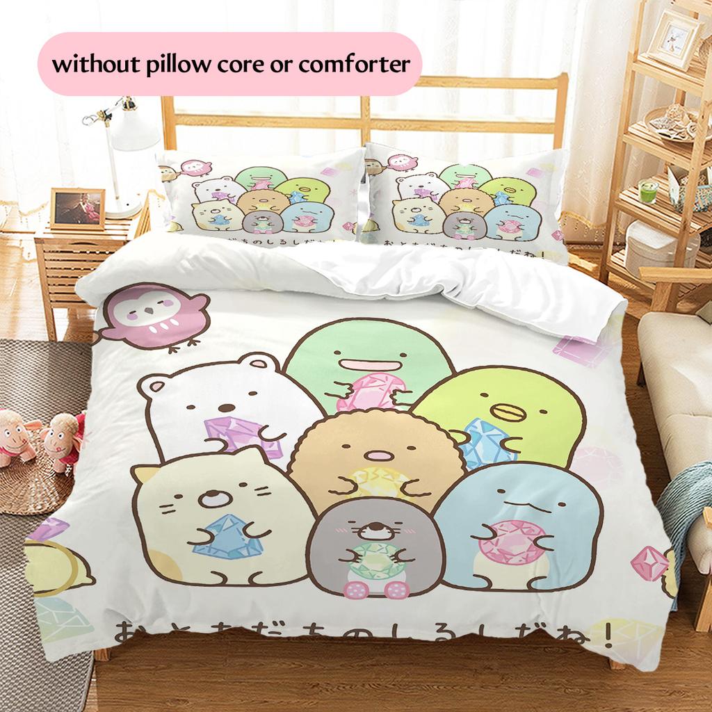 Cute Sumikko Gurashi Pattern Bedding Quilt Set Home Decoration Gift (1 * duvet cover + 2 * pillowcase without core)