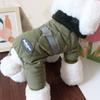 Warm Winter Dog Coat Teddy Bichon Frise - Quilted Cotton Jacket With Hood Leash Ring Four-Leg Design