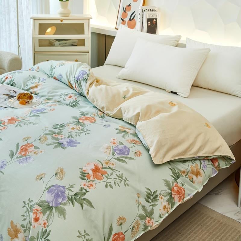 Garden Colorful Floral Pattern Quilt Cover 1Pc 100% Cotton Luxury Duvet Cover Skin-friendly Soft Easy Care Queen Size Bedding