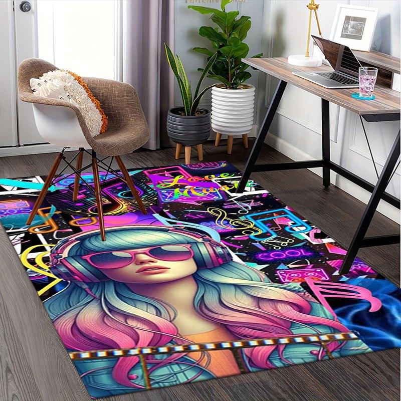 "Neon Retro Music Festival Headphones Women's Fashionable Sunglasses"Office Mat Home Decor Office Desk Chair Carpet for office ph144