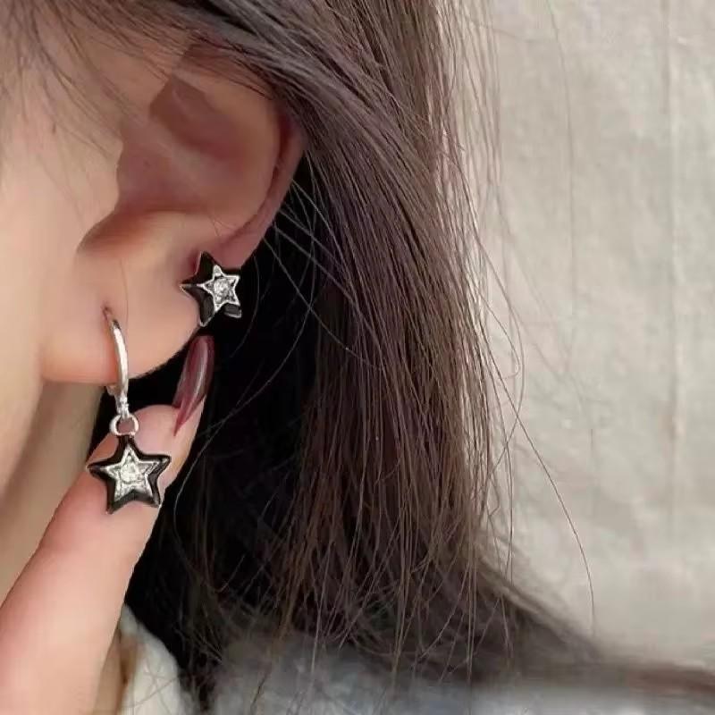 6PCS Set Goth Red Crystal Star Heart Black Pentagram Pendant Earring For Women Vintage Aesthetic Trendy Jewelry Accessories