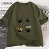 Cartoon Coffee Cat T-Shirts Men Women Summer Harajuku Kawaii Cat Printed Short Sleeve Tees Funny Streetwear Loose Clothes