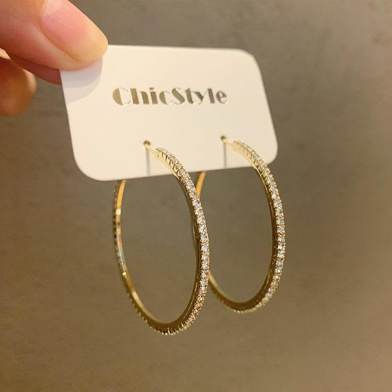 Silver Needle Diamond Large Circle Earrings Light Luxury Exaggerated Circle Zircon Earrings Temperament Fashion Earrings 925 silver needle