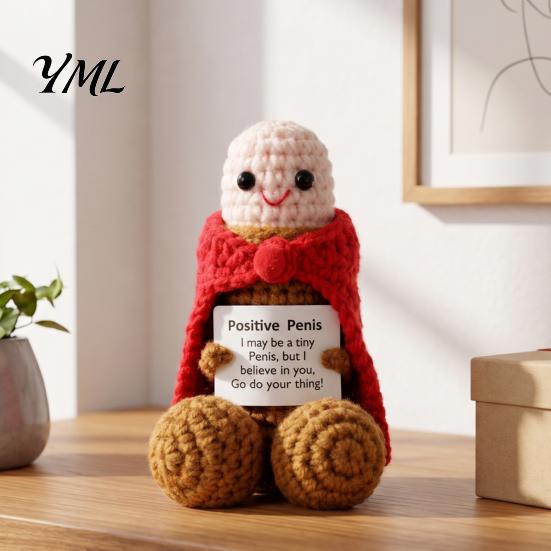 Unique Crochet Figurine Handmade Ornament, Funny Positive Desk Buddy, Cute Novelty Decoration Figurine, Emotional Support Keepsake Gift for