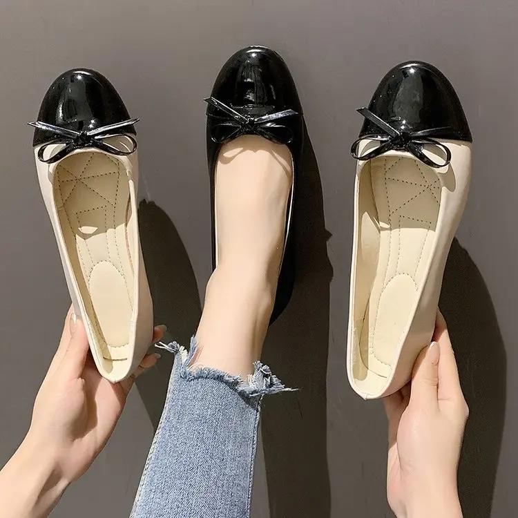 Autumn New Round Toe Women's Shoes Fashion Plus Size Shallow Flat Bow Knot Casual Single Footwear Outdoor Non Slip Ladies Shoe
