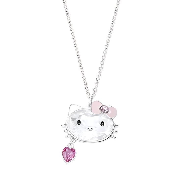 Swarovski Hello Kitty Logo Design  Crystal Necklace Unisex necklace Silver 5051589 Box+Shopping Bag (Random Color)