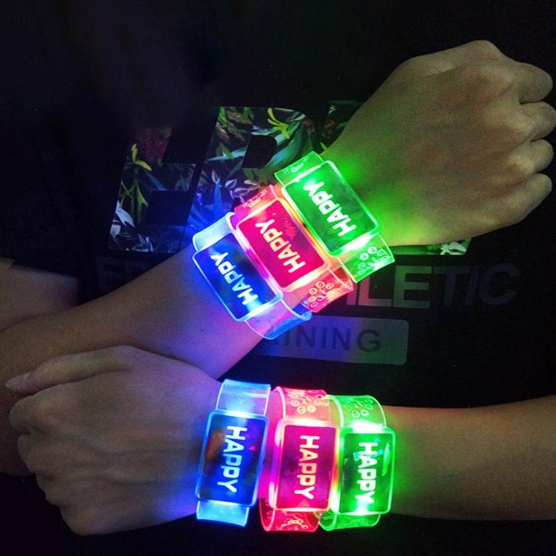 Light Up Wristband Happy Bracelet Glowing Arm Wrist Bands Ornament for Children Festival Costume Party Decor