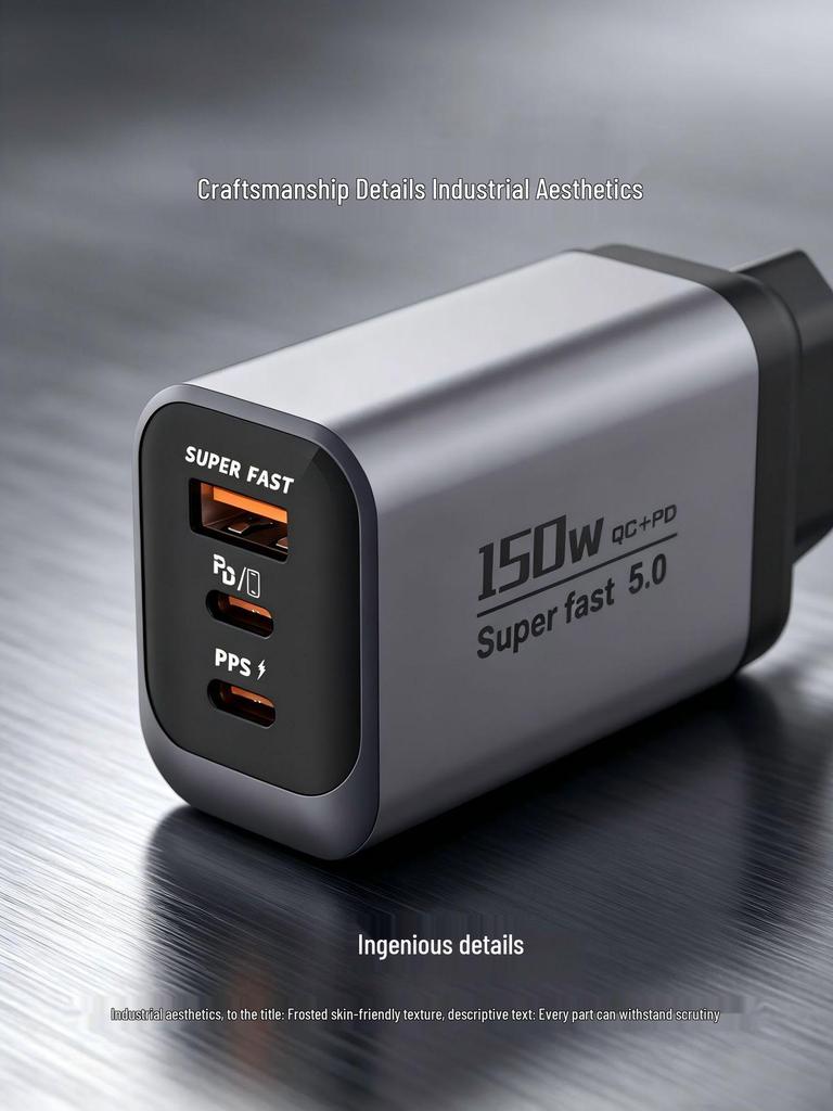 150W Multi-Port Smart Charger: Fast Charging Plug with 2 PD and 1 USB Port.