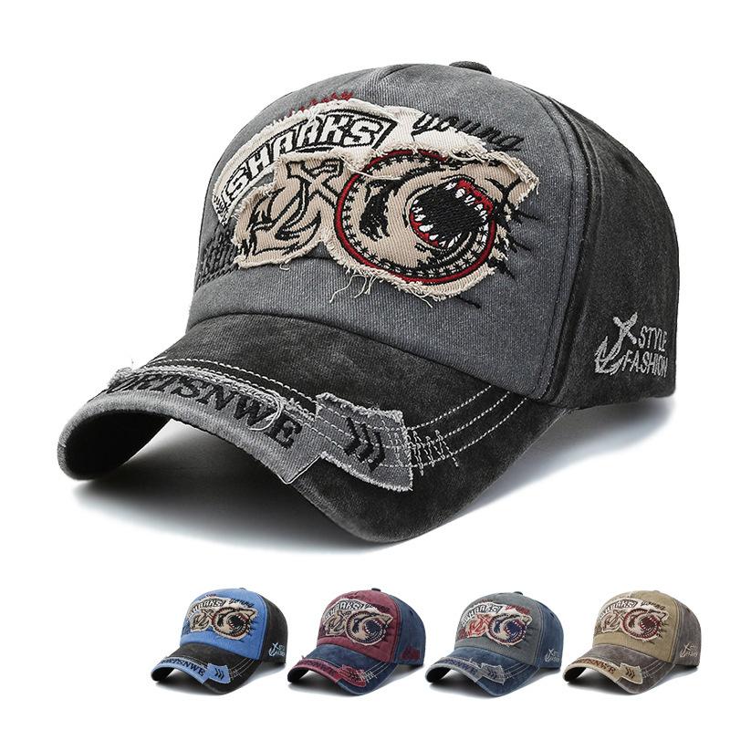 New Fabric Shark Cowboy Baseball Hat Trendy Water Washed Retro Duck Tgue Hat Women's Casual Sunscreen Hat