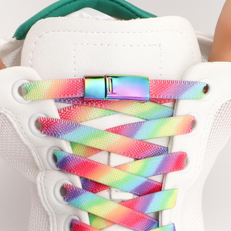 Rainbow Magnetic Lock Shoelaces Elastic Sneaker Laces Adults Kids 8MM Wide Flats Rubber No Tie Shoe Laces Shoe Accessories